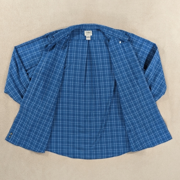 L.L. Bean Dress Shirt Men's XL Extra Large Blue White Checkered Traditional Fit - Picture 3 of 7